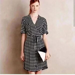 11-1 thylo cortland wrap dress Navy blue blur polka dot Office Wear Elegant S